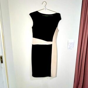Lauren Ralph Lauren Black Cream Colorblock Sheath Dress Size 12 Career